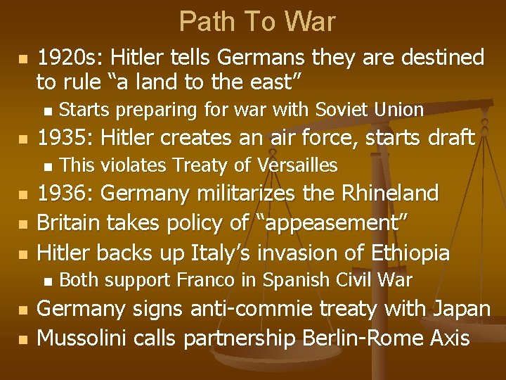 Path To War n 1920 s: Hitler tells Germans they are destined to rule
