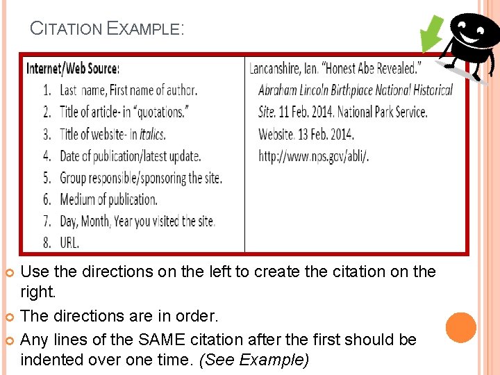 CITATION EXAMPLE: Use the directions on the left to create the citation on the