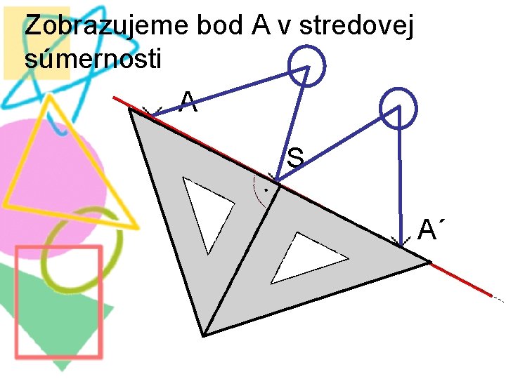 Zobrazujeme bod A v stredovej súmernosti A S A´ 