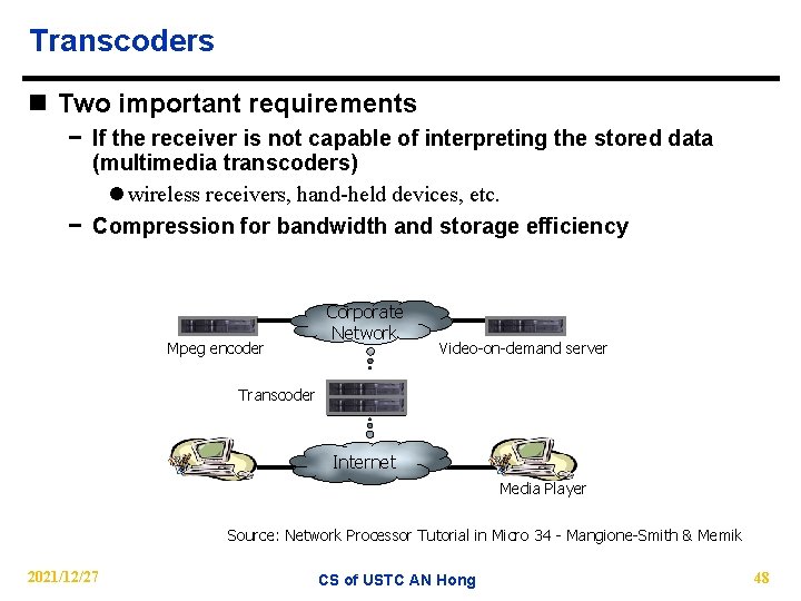 Transcoders n Two important requirements − If the receiver is not capable of interpreting