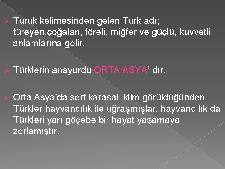 Ø Türük kelimesinden gelen Türk adı; türeyen, çoğalan, töreli, miğfer ve güçlü, kuvvetli anlamlarına