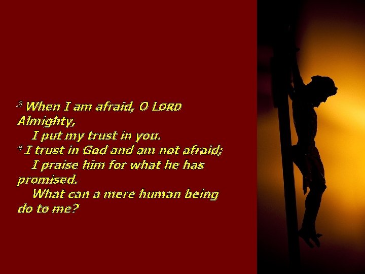 3 When I am afraid, O LORD Almighty, I put my trust in you.