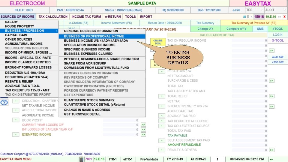 TO ENTER BUSINESS DETAILS 