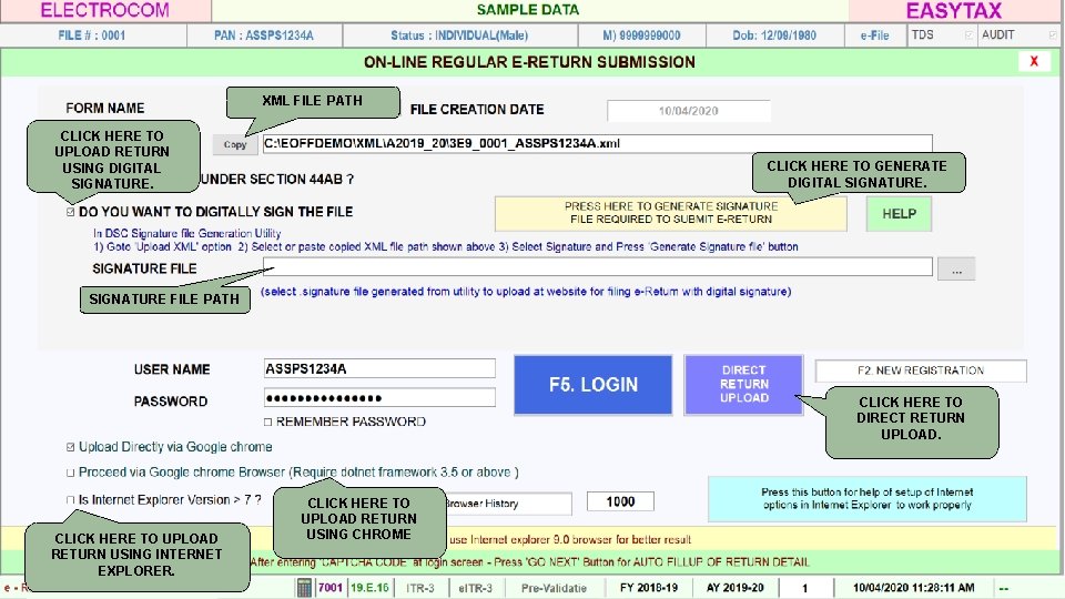 XML FILE PATH CLICK HERE TO UPLOAD RETURN USING DIGITAL SIGNATURE. CLICK HERE TO