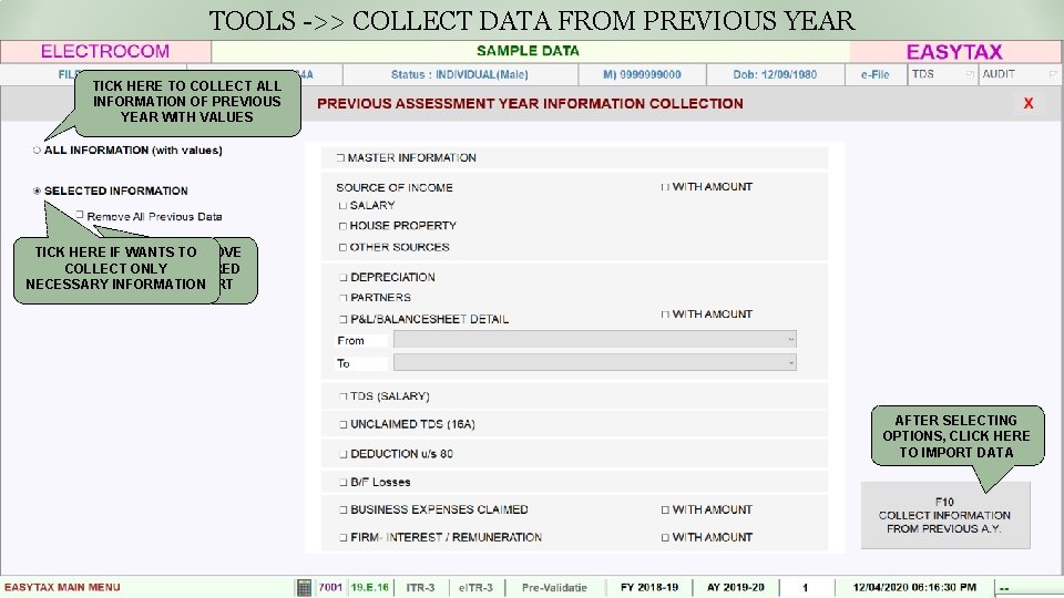 TOOLS ->> COLLECT DATA FROM PREVIOUS YEAR TICK HERE TO COLLECT ALL INFORMATION OF