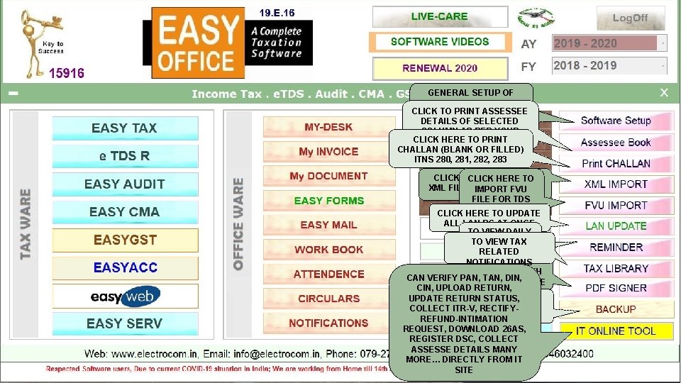 GENERAL SETUP OF SOFTWARE LIKE WORD, CLICK TO PATH, PRINTER ASSESSEE EXCEL DETAILS OF