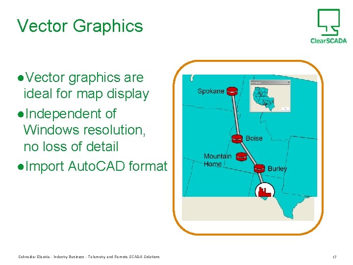Vector Graphics ●Vector graphics are ideal for map display ●Independent of Windows resolution, no
