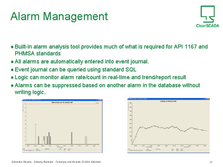 Alarm Management ● Built-in alarm analysis tool provides much of what is required for