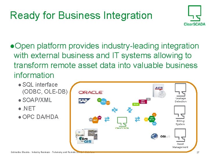 Ready for Business Integration ●Open platform provides industry-leading integration with external business and IT