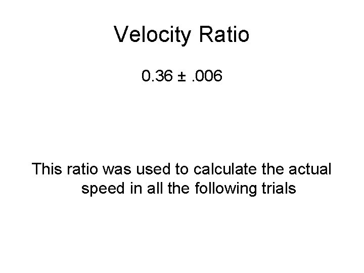 Velocity Ratio 0. 36 ±. 006 This ratio was used to calculate the actual