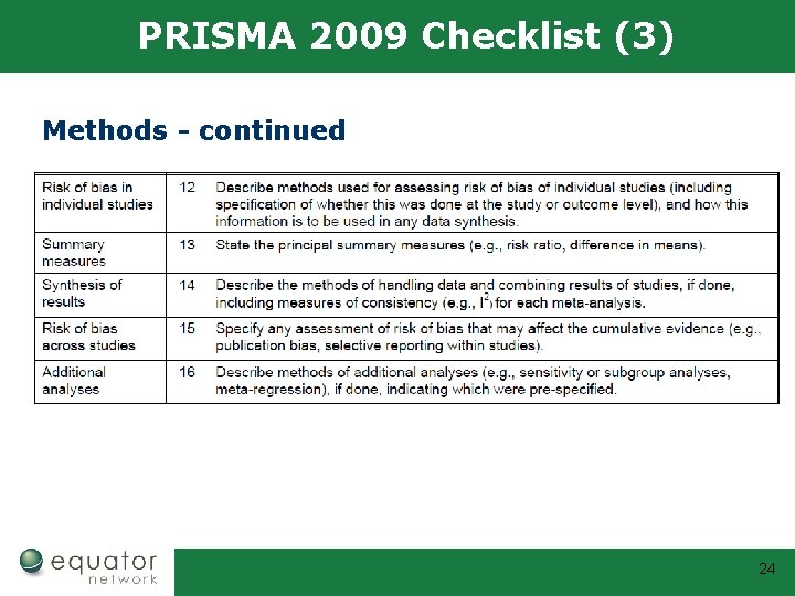 PRISMA 2009 Checklist (3) Methods - continued 24 