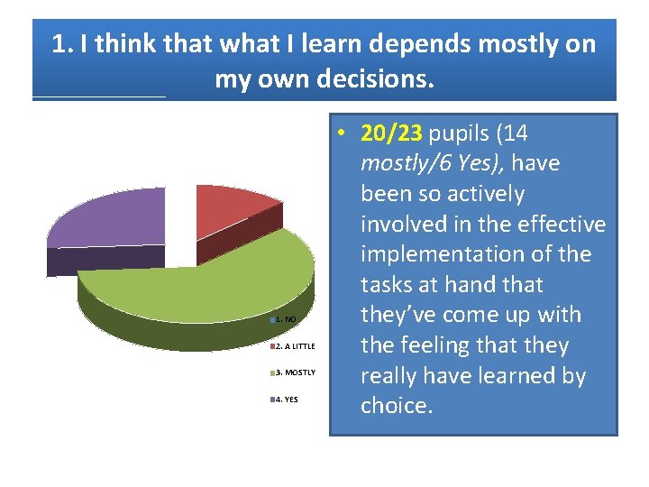 1. I think that what I learn depends mostly on my own decisions. 1.