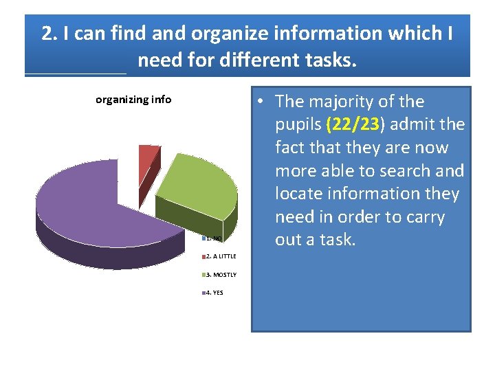 2. I can find and organize information which I need for different tasks. organizing