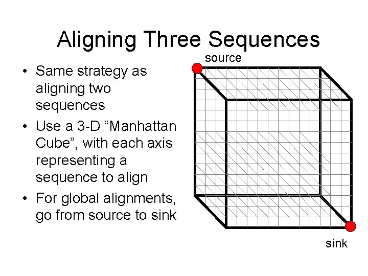 Aligning Three Sequences • Same strategy as aligning two sequences • Use a 3