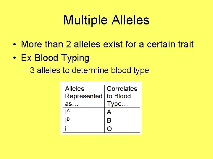 Multiple Alleles • More than 2 alleles exist for a certain trait • Ex