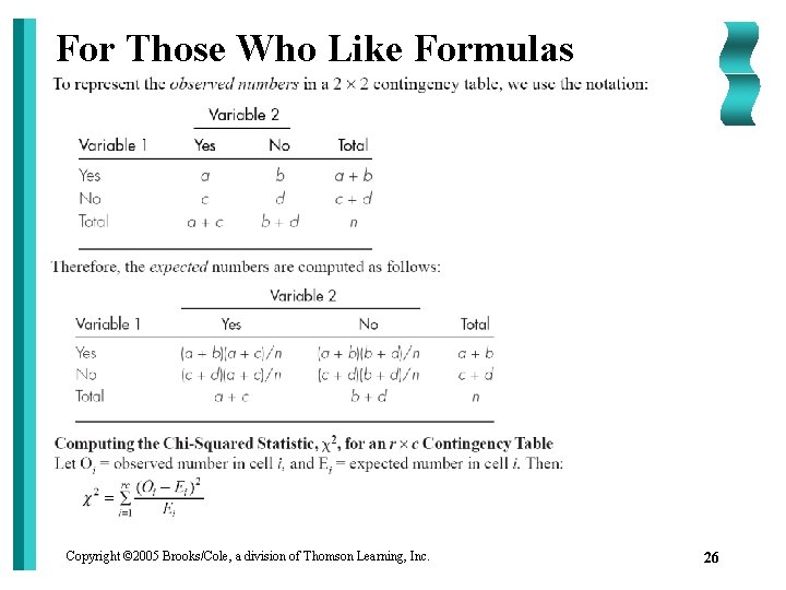 For Those Who Like Formulas Copyright © 2005 Brooks/Cole, a division of Thomson Learning,