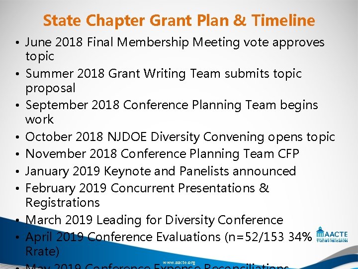 State Chapter Grant Plan & Timeline • June 2018 Final Membership Meeting vote approves