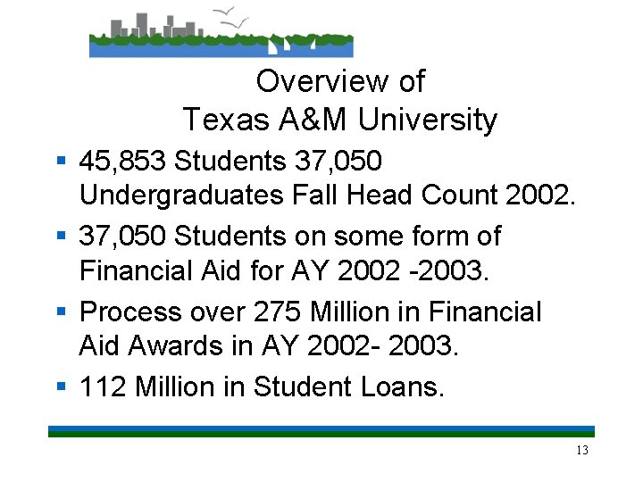 Overview of Texas A&M University § 45, 853 Students 37, 050 Undergraduates Fall Head