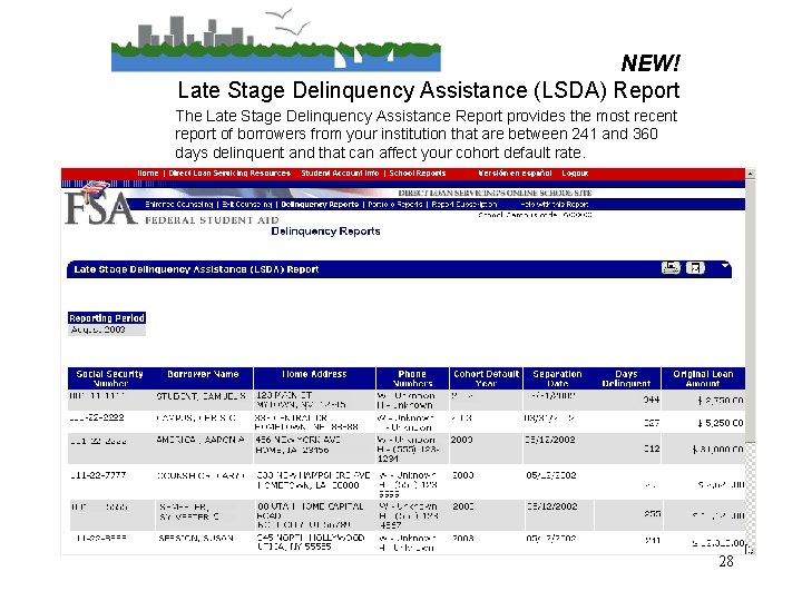 NEW! Late Stage Delinquency Assistance (LSDA) Report The Late Stage Delinquency Assistance Report provides