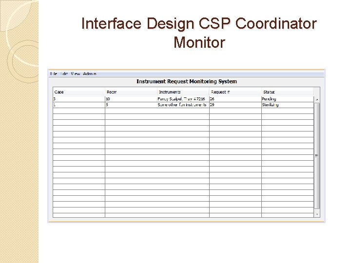 Interface Design CSP Coordinator Monitor Interface Design CSP Coordinator Monitor