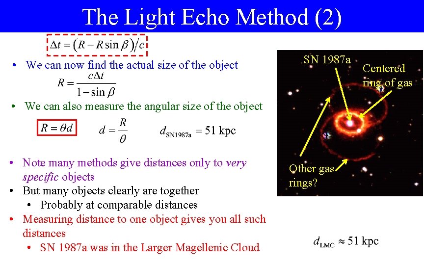 The Light Echo Method (2) • We can now find the actual size of