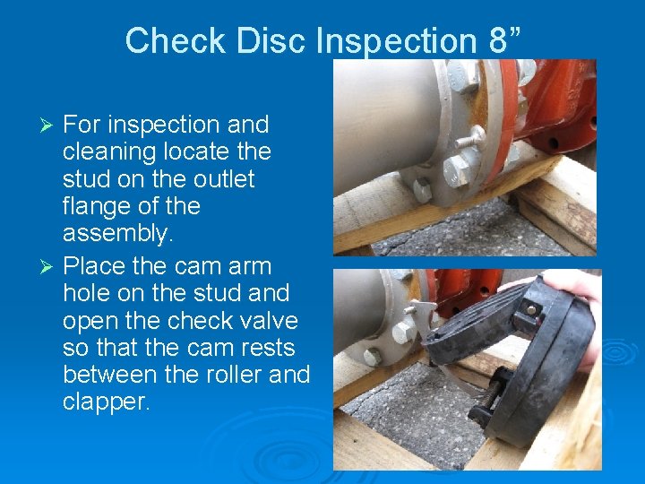 Check Disc Inspection 8” For inspection and cleaning locate the stud on the outlet