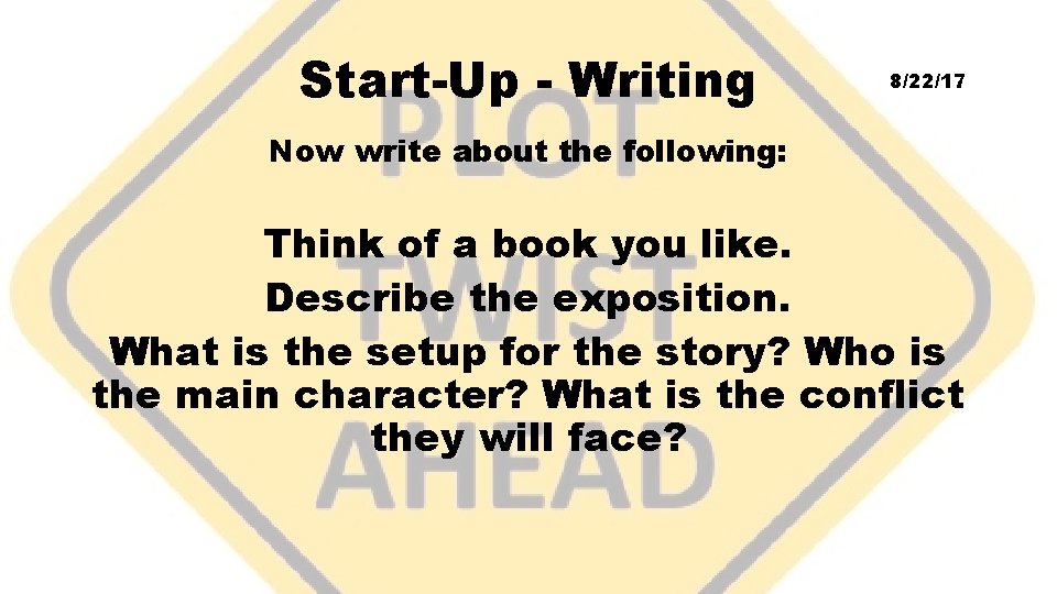 Start-Up - Writing 8/22/17 Now write about the following: Think of a book you