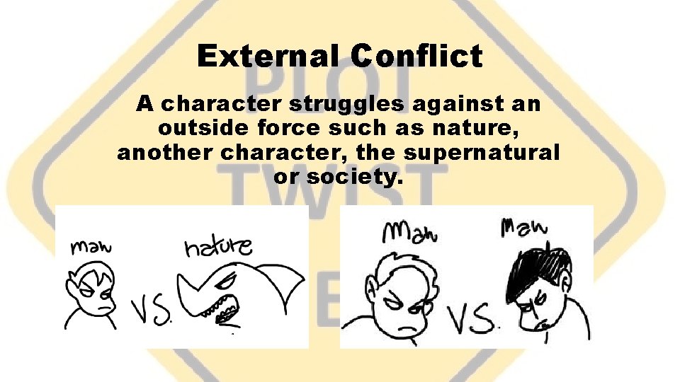 External Conflict A character struggles against an outside force such as nature, another character,