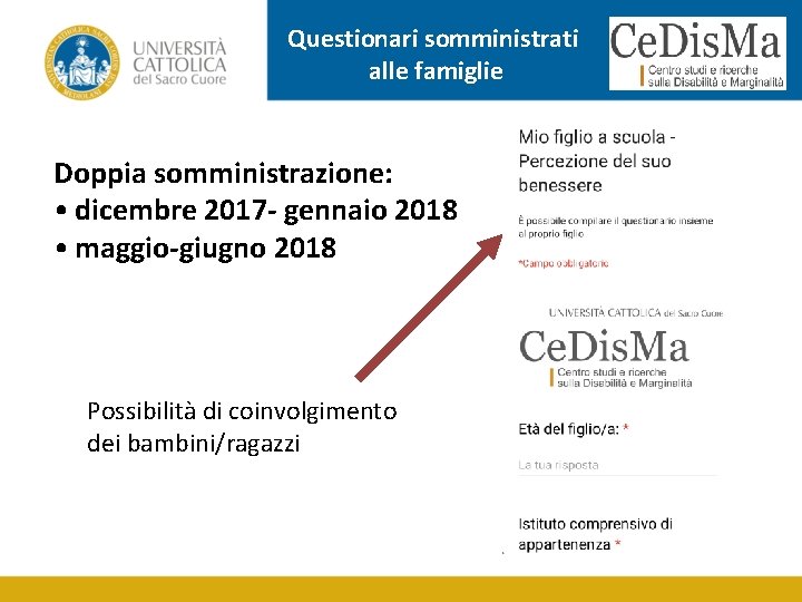 Questionari somministrati alle famiglie Doppia somministrazione: • dicembre 2017 - gennaio 2018 • maggio-giugno