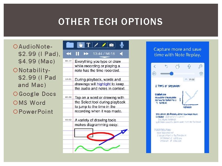 OTHER TECH OPTIONS Audio. Note$2. 99 (I Pad), $4. 99 (Mac) Notability$2. 99 (I