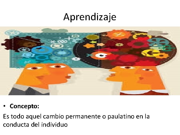 Aprendizaje • Concepto: Es todo aquel cambio permanente o paulatino en la conducta del