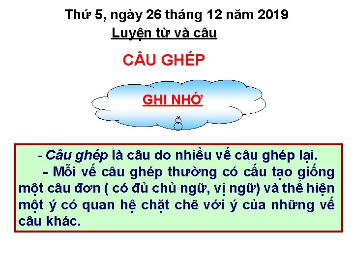 Thứ 5, ngày 26 tháng 12 năm 2019 Luyện từ và câu C U