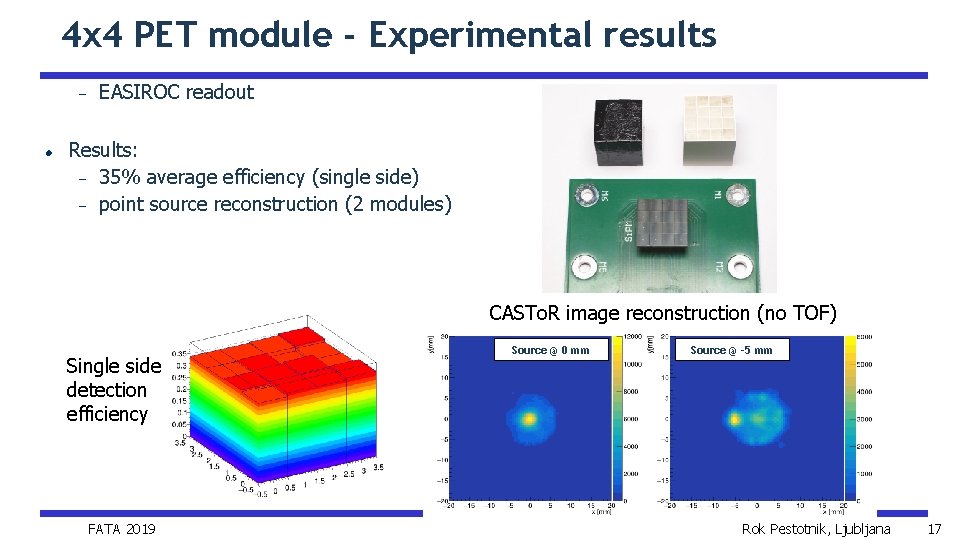 4 x 4 PET module - Experimental results EASIROC readout Results: 35% average efficiency