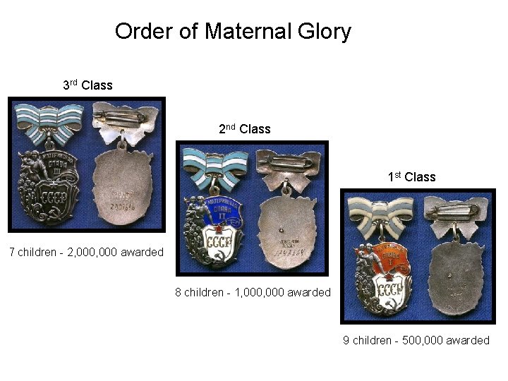 Order of Maternal Glory 3 rd Class 2 nd Class 1 st Class 7