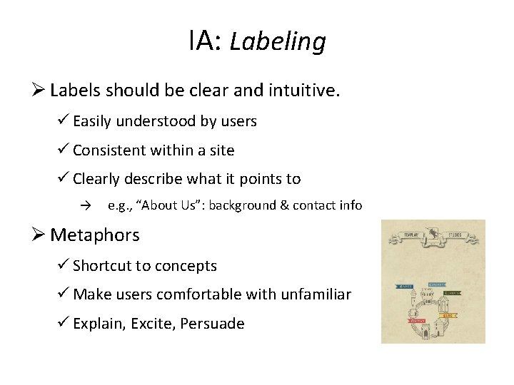 IA: Labeling Ø Labels should be clear and intuitive. ü Easily understood by users