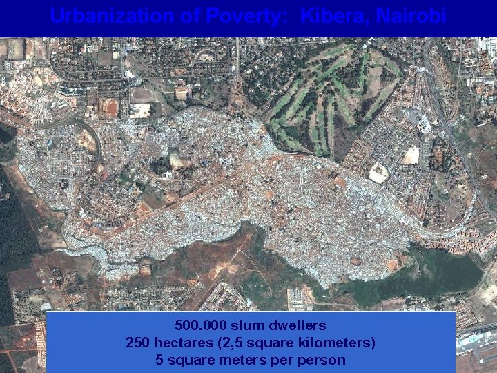 Urbanization of Poverty: Kibera, Nairobi 500. 000 slum dwellers 250 hectares (2, 5 square