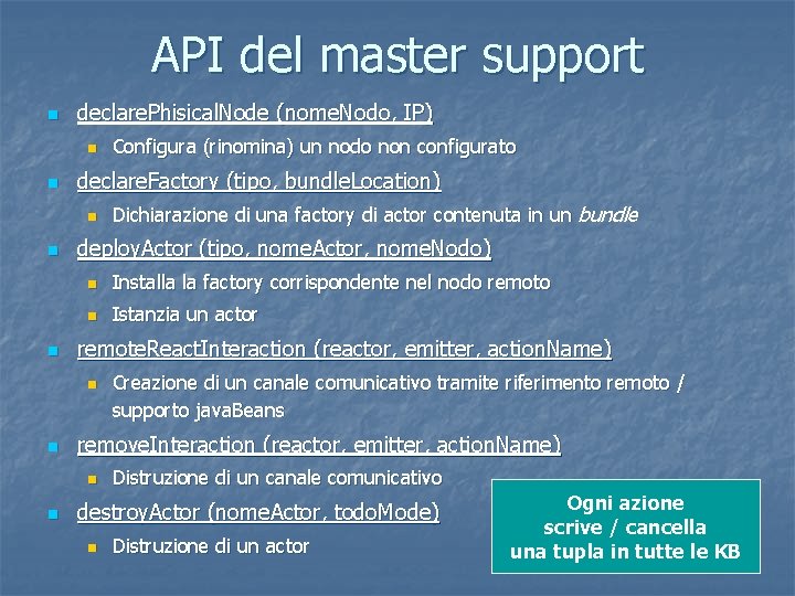 API del master support n declare. Phisical. Node (nome. Nodo, IP) n n declare.