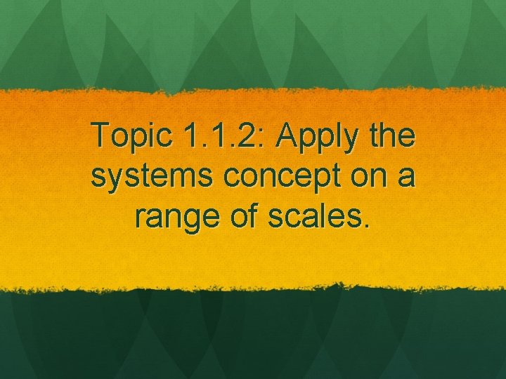 Topic 1. 1. 2: Apply the systems concept on a range of scales. 