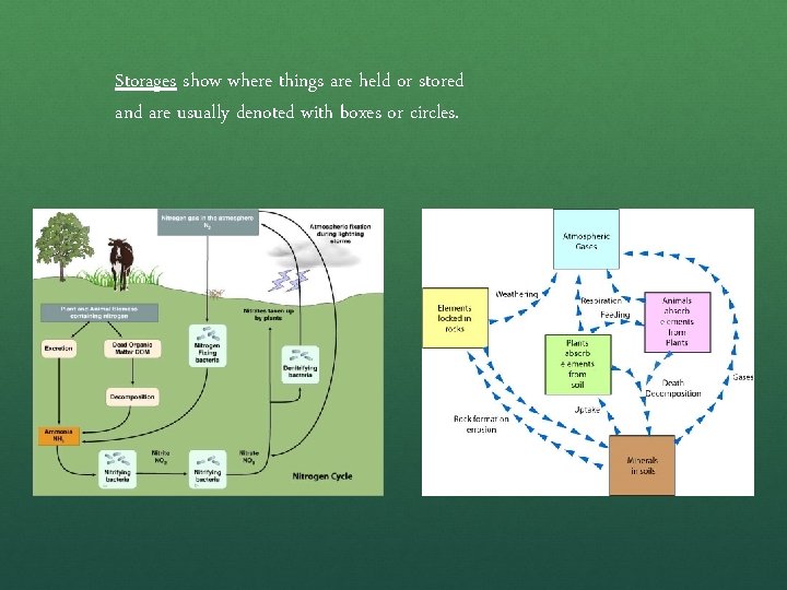 Storages show where things are held or stored and are usually denoted with boxes