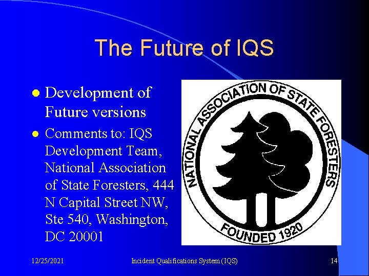 The Future of IQS l Development of Future versions l Comments to: IQS Development