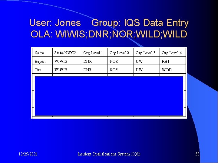 User: Jones Group: IQS Data Entry OLA: WIWIS; DNR; NOR; WILD 12/25/2021 Incident Qualifications