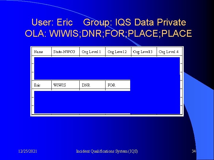 User: Eric Group: IQS Data Private OLA: WIWIS; DNR; FOR; PLACE 12/25/2021 Incident Qualifications