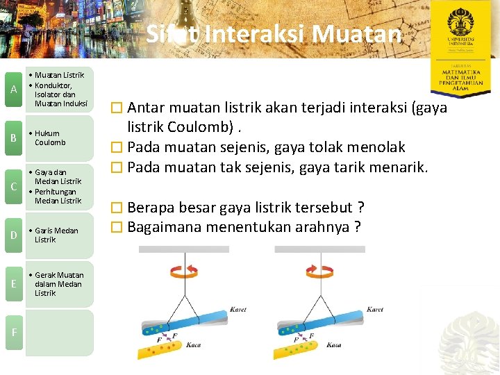 Sifat Interaksi Muatan A • Muatan Listrik • Konduktor, Isolator dan Muatan Induksi B