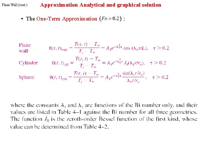 Plane Wall (cont. ) Approximation Analytical and graphical solution • The One-Term Approximation :