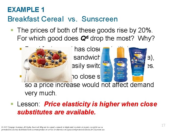 EXAMPLE 1 Breakfast Cereal vs. Sunscreen § The prices of both of these goods