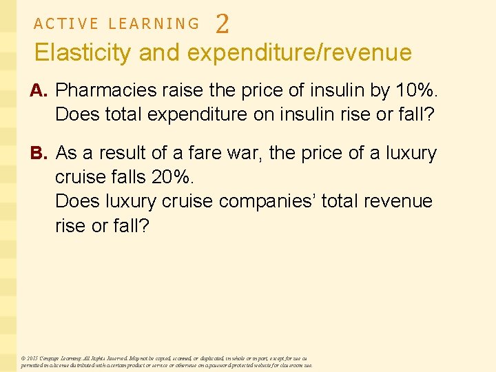 ACTIVE LEARNING 2 Elasticity and expenditure/revenue A. Pharmacies raise the price of insulin by
