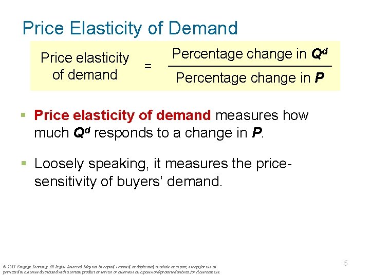 Price Elasticity of Demand Price elasticity of demand = Percentage change in Qd Percentage