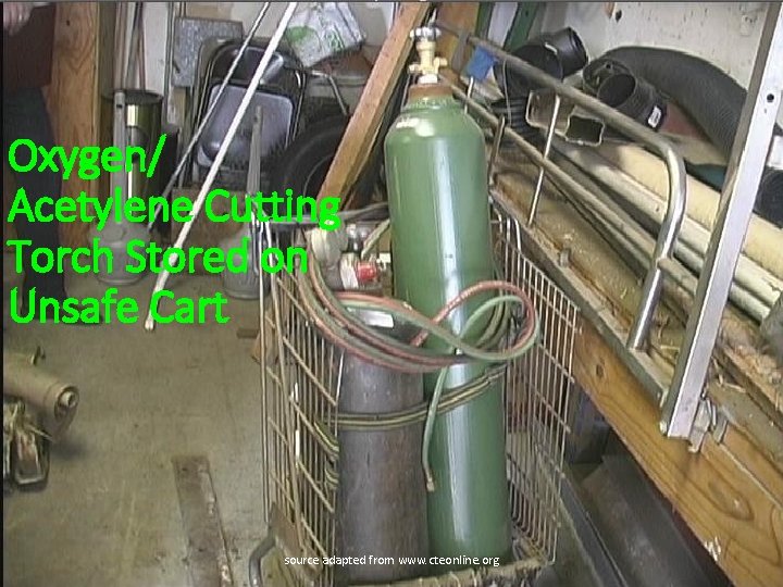 Oxygen/ Acetylene Cutting Torch Stored on Unsafe Cart source adapted from www. cteonline. org