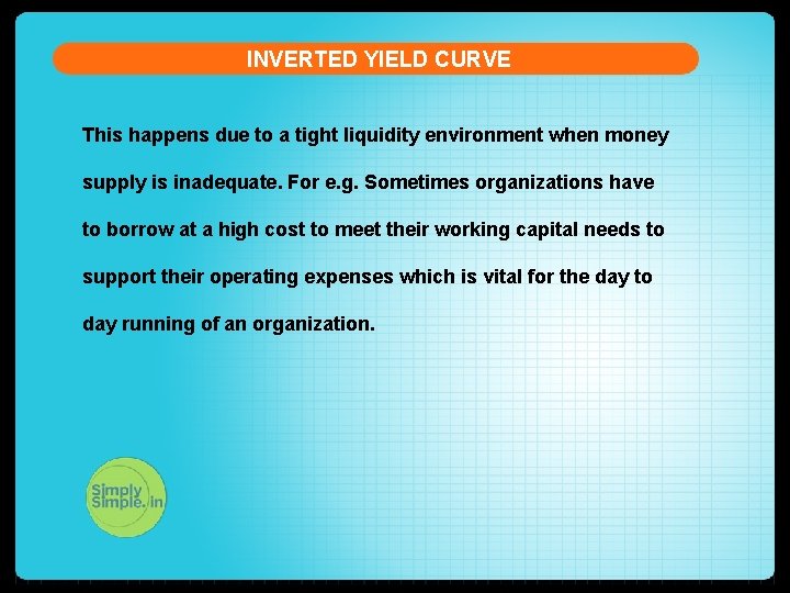 INVERTED YIELD CURVE This happens due to a tight liquidity environment when money supply