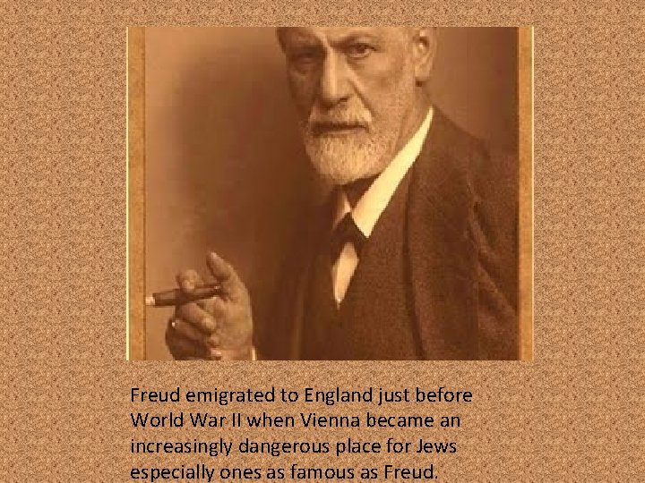 Freud emigrated to England just before World War II when Vienna became an increasingly